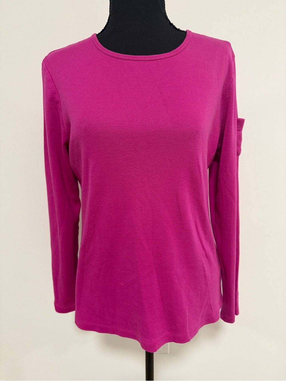 Ralph Lauren Women’s Hot Pink Fuchsia 100% Cotton Crewneck Long Sleeve Tee L